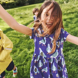 Nuovo Vestito Estivo per Bambine con Maniche Corte e Collo Tondo, Stampa Cartoon, in Cotone Lavorato a Maglia, Alla Moda - Product Image 1