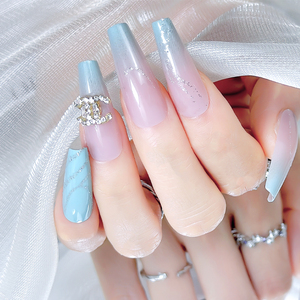 <span class=keywords><strong>Uñas</strong></span> Postizas de Lujo con Diseño de Diamantes Brillantes, Acrílicas, Francesas, con Pedrería, Largas, de Presión - Product Image 6