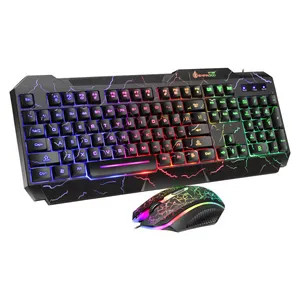 Teclado mecánico impermeable con cable, RGB, LED retroiluminado, ratón y teclado para juegos de ordenador