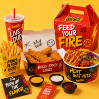 Fournisseur de contenants jetables personnalisés avec logo pour emballages alimentaires (burgers, poulet frit, frites) pour les chaînes de restauration rapide