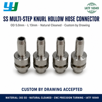 Raccord creux moleté multi-étapes en acier inoxydable usiné CNC sur mesure pour conduite de fluide et ligne d'air, pièces de précision OEM non standard