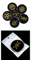 Pierre de méditation en obsidienne ronde plate de 55 mm, motif Arbre de Vie, étoiles et lune, pierre précieuse énergétique, ornements et artisanat en cristal DIY