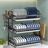 Support de Rangement Multifonctionnel pour Ustensiles de Cuisine, Égouttoir à Vaisselle, Assiettes, Bols, Cuillères, Type Vertical Écologique en Carbone