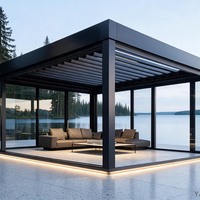Pergola en aluminium avec éclairage LED latéral chauffant, idéale pour restaurant, terrasse, salle à manger, imperméable