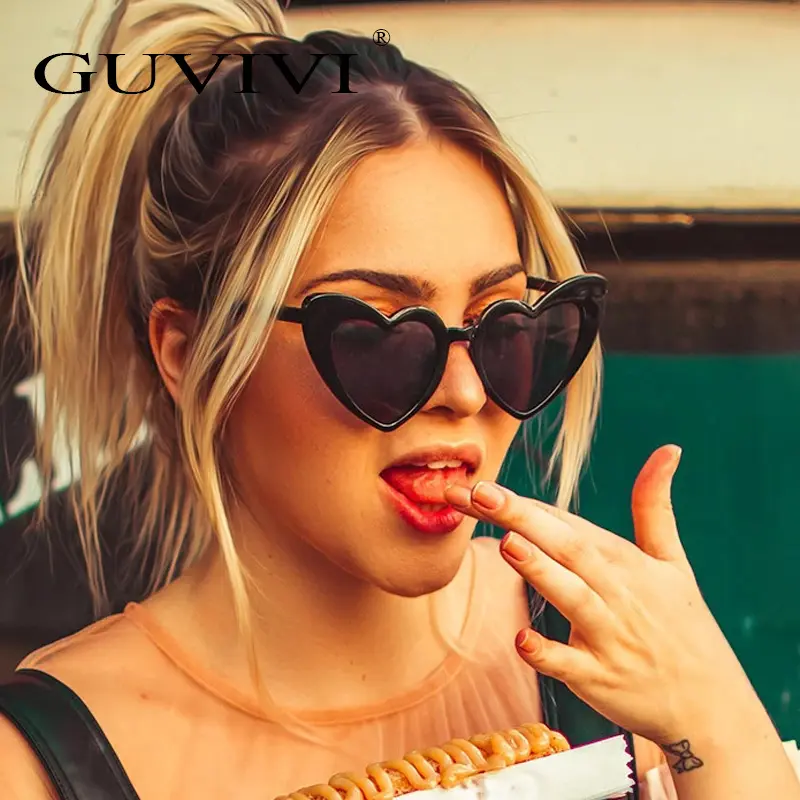 GUVIVI Sunglasses Love Heart Sunglasses Women Big Frame Personality Sunglass Fashion Cute Sexy Retro Cat Eye Vintage Glasses