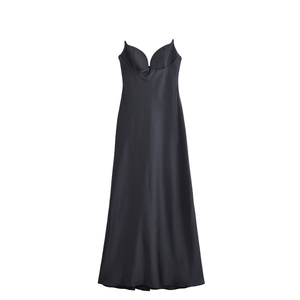 Nouvelle robe en satin vintage pour femmes, coupe trapèze, longueur au sol, sans manches, tissu respirant et écologique, coupe régulière - Product Image 1