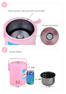Cuisinière électrique portable de voyage, mini-cuisinière électrique, appareils de cuisine, 0,8 L, pour <span class=keywords><strong>riz</strong></span>, céréales, flocons d'avoine, bouillie, rouge, rose, noir - Product Image 5