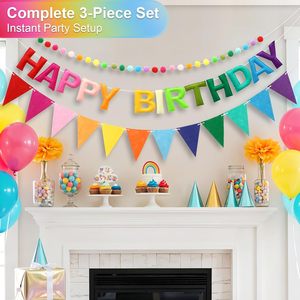 Guirlande en feutre pré-enfilée à motif arc-en-ciel Joyeux Anniversaire, décorations d'anniversaire colorées |   Articles de fête réutilisables pour l'intérieur - Product Image 6