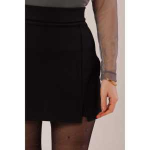 Wholesale Black Mini <b>Skirt</b> <b>with</b> <b>Slit</b> Detail Short Cotton-Chiffon Wrap and <b>Pencil</b> Styles Formal Plain Design - Product Image 3