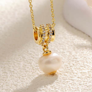 Perhiasan berlapis emas asli keluaran baru kalung bunga mawar bentuk labu kalung liontin mutiara air tawar Barok - Product Image 6