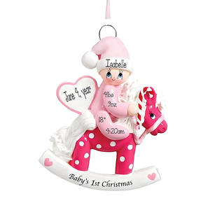 Ornement de Noël festif pour bébé, pendentif cheval à bascule en résine bleu/rose pour cadeau de naissance - Product Image 2