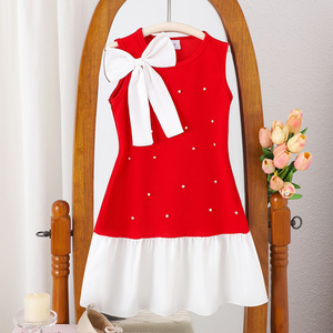 <span class=keywords><strong>Vestito</strong></span> Estivo 2026 per <span class=keywords><strong>Bambina</strong></span>, <span class=keywords><strong>Rosso</strong></span> e Bianco, Senza Maniche, con Fiocco, Abito da Principessa per Compleanno - Product Image 1