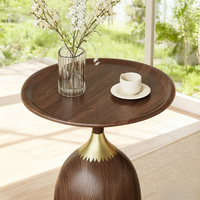 Table basse ronde minimaliste italienne avec rangement, table d'appoint vintage en métal couleur noyer unique pour la maison