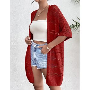 FOXA Lightweight Summer Crochet Cardigan Women Short Sleeve Boho Knitted Open Front Oversized Kimono Style - Product Image 2