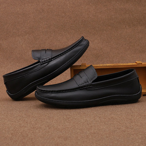 Mocasines de cuero genuino para hombre, con punta cuadrada, suela de goma, fáciles de poner, zapatos cómodos para caminar - Product Image 2