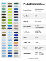 Tissu teint écologique OEM ODM, textile imprimé sur mesure, matériau durable certifié écologique pour vêtements, textile de maison, habillement