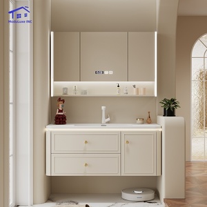 White bathroom vanity fresh and elegant smart mirror cabinet PVC waterproof cabinet body - Product Image 4