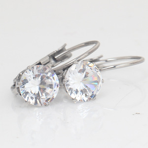 <b>Stud</b> <b>Earrings</b> 7Mm Round Zircon Claw Setting Gold Steel Color Stainless Steel Everyday Wear - Product Image 2