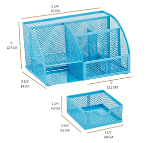Desk Organizer Blue Office Desk Accessories Supplies Office Storage Desktop Pencil Pen Holder with <b>Drawer</b> Home Workspace - Product Image 2