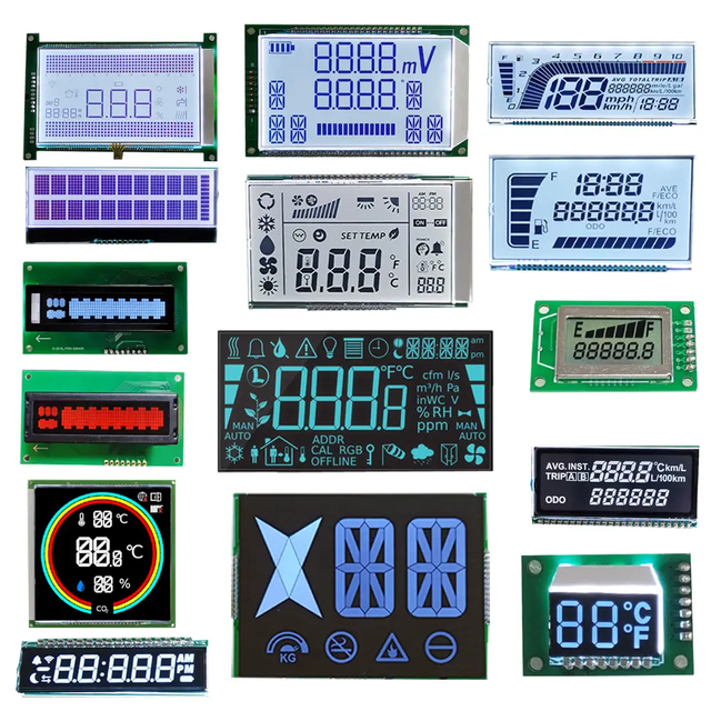 OEM/ODM Connector 7 26 Pin Module Segment Blue-2 Digit Segmented LCD Display TN/VA Display High Contrast I2C/Serial