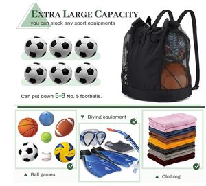 Bolsa para Balones Extra Grande, Bolsa de Malla Negra para Equipamiento Deportivo, Bolsa para Balones de Fútbol con Correa de Hombro Ajustable, Bolsa Deportiva de Malla de Tela Oxford 600D - Product Image 3