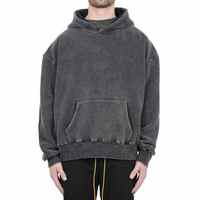 Sweat à capuche vintage surdimensionné pour homme, style streetwear hip-hop, noir uni, déchiré, délavé, effet pierre minérale, rétro, délavé à l'acide, usé, avec logo personnalisé