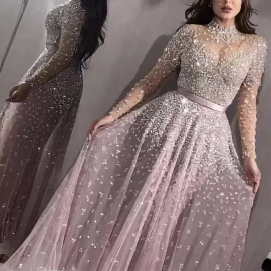 2022 New Design Women Sexy Gilding Long Sleeve Prom Dresses Long Evening Dresses