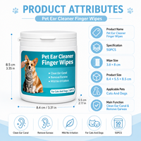 Lingettes pour Oreilles d'Animaux de Compagnie en Gros du Fabricant, Lingettes Ultra Douces à l'Eau Pure pour l'Élimination de la Saleté des Chiens, 50 Lingettes par Baril