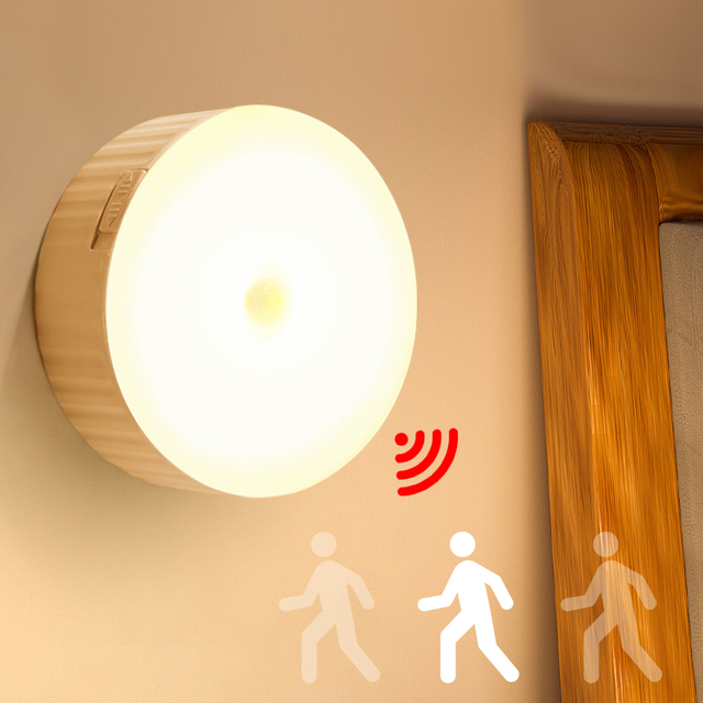 Usb Rechargeable Human Motion Sensor Lamp Light Circular Mini Wall Hanging Adsorption Cabinet Bedside Corridor LED Night Light
