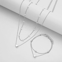 Ensemble de bijoux élégant à double couche de perles empilées en forme de cœur, bracelet et collier en or et argent