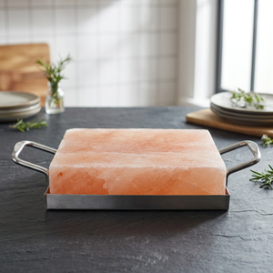 Placa de sal del Himalaya para cocinar con soporte metálico 30*20*5cm, azulejos de sal natural, placas de sal de cristal, artesanía natural, azulejos rosas - Product Image 1