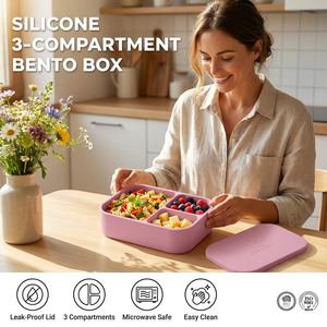Boîte à lunch multifonctionnelle en silicone avec couvercle, récipient de stockage alimentaire pour la <span class=keywords><strong>cuisine</strong></span>, anti-fuite, boîte à lunch bento à 3 compartiments pour enfants - Product Image 1