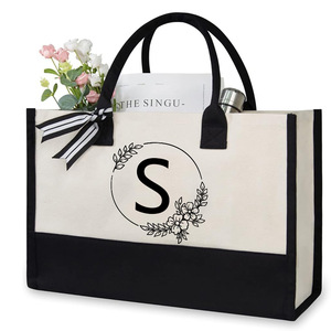 Bolsa de Lona Grande con Monograma Floral y Cierre de Cremallera - Regalo Ideal para Mujeres, Mamá, Halloween, Acción de Gracias - Product Image 3