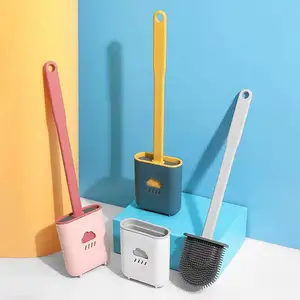 Silicone nhà vệ sinh bàn chải WC Khoảng cách bàn chải với chủ phẳng Đầu lông mềm làm sạch bàn chải với nhanh chóng làm khô khung phòng tắm công cụ