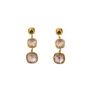 Fashion Dangle <b>Earrings</b> PVD Gold Plated 316L Stainless Steel Sustainable Resistant Pink <b>Crystal</b> <b>Studs</b> - Product Image 2