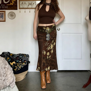 Jupe en tulle respirante à imprimé floral, style chinois vintage rustique, avec appliques, coupe trapèze, moulante et flatteuse pour femme - Product Image 5