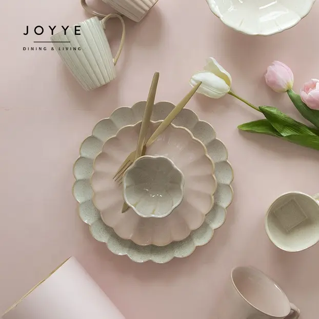 Joyye Nordic Platen Schotel Reactieve Glazuur Roze Onregelmatige Platen Sets Diner 20Cm Wedding Side Plaat
