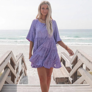 <b>Sequin</b> Dress Short Sleeve Round Neck Ruffled Loose Midi <b>Skirt</b> Cocktail Dress - Product Image 3