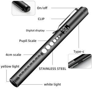 Đèn pin y tế nguồn sáng kép Màn hình hiển thị nguồn bằng thép không gỉ với bóng đèn LED có thể sạc lại Đèn pin đồng tử miệng màu vàng và trắng - Product Image 4