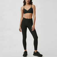 Ensemble 2 pièces de soutien-gorge de sport à col en V et leggings de yoga pour femme, respirant, séchage rapide, bretelles fines réglables, taille haute 3D, effet push-up fessier