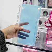 Tas Kosmetik PVC Custom Logo Mewah dengan Ritsleting, Tahan Air, Tahan Guncangan, Warna Pink Laser Holografik, Tas Makeup Transparan