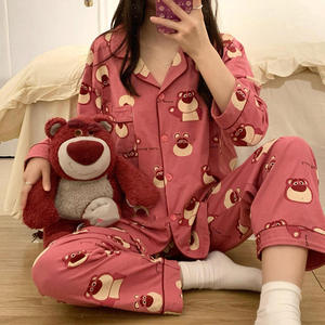 <span class=keywords><strong>Pyjama</strong></span> pour adolescente, vêtements de nuit pour femmes, deux pièces, cardigan à col rabattu, vêtements de maison, ensemble de <span class=keywords><strong>pyjama</strong></span> doux et mignon à manches longues avec motif de dessin animé - Product Image 4