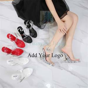 Chaussures Femme Nouveau Transparent Carré Bout Ouvert À La Mode Métal <span class=keywords><strong>Soleil</strong></span> Fleur Verre À Vin Talon Haut Partie Sandales Beige Noir - Product Image 3