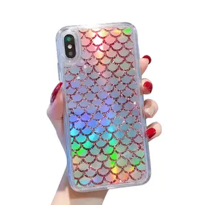 glittery fish scale design handphone case for iphone case plastic glitter phone case with quicksand