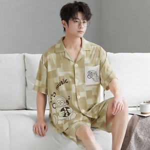 Leichte Sommer-Kurzarm-Shorts-Pyjamas für Jungen und Teenager mit Kragenjacke. - Product Image 2