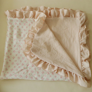 Couverture d'emmaillotage en mousseline pour nouveau-né, imprimé nœud rose, bords volantés, pour poussette et lit de bébé - Product Image 5