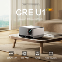 Projecteur CRE U1 haute luminosité 800 ANSI lumens, 4K natif, correction automatique de la distorsion trapézoïdale/afinition automatique, HDR10, portable pour l'extérieur avec système audio haut de gamme