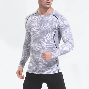 Özel Dropship yılan baskı spor erkek spor sıkıştırma uzun kollu T shirt