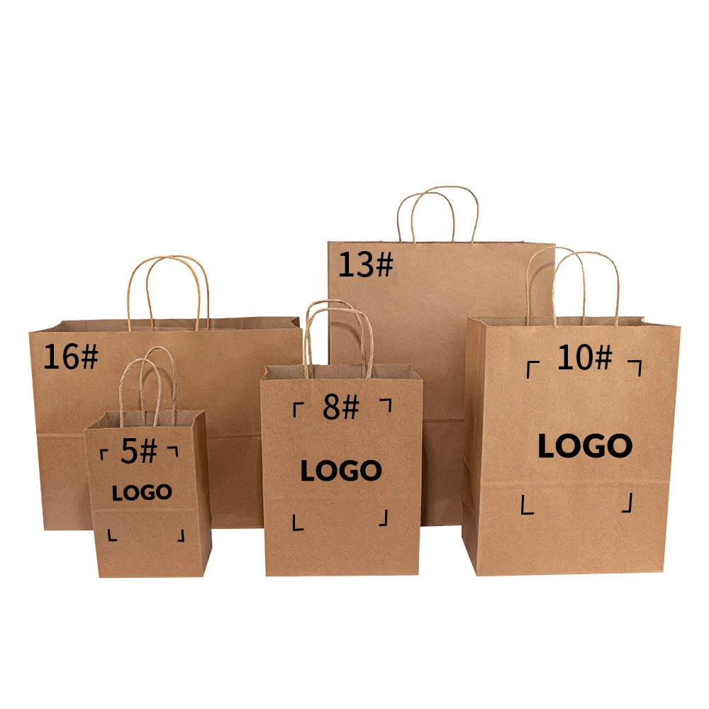 Custom Design Logo Color White Brown Food Packaging Recycled Kraft Paper Bags Twisted Handles with Your Own Logo