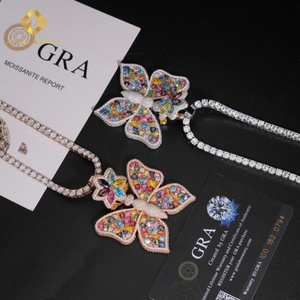 Nuevo Colgante de Mariposa con Moissanita de Color, Plata de Ley 925, Moissanita VVS con Efecto Hielo, Joyería que Pasa el Test de Diamantes - Product Image 4